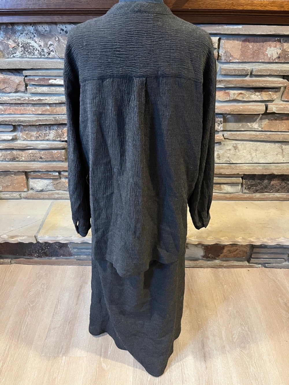 Vintage Eileen Fisher Dark Charcoal Long Sleeve Wool Blend Skirt Set - Picture 5 of 10